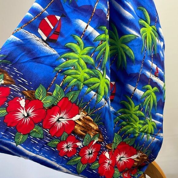 Casual Movements Women's Aloha Fringed Sarong Cover-up Swimwear Blue 56” x 42” - Picture 5 of 10